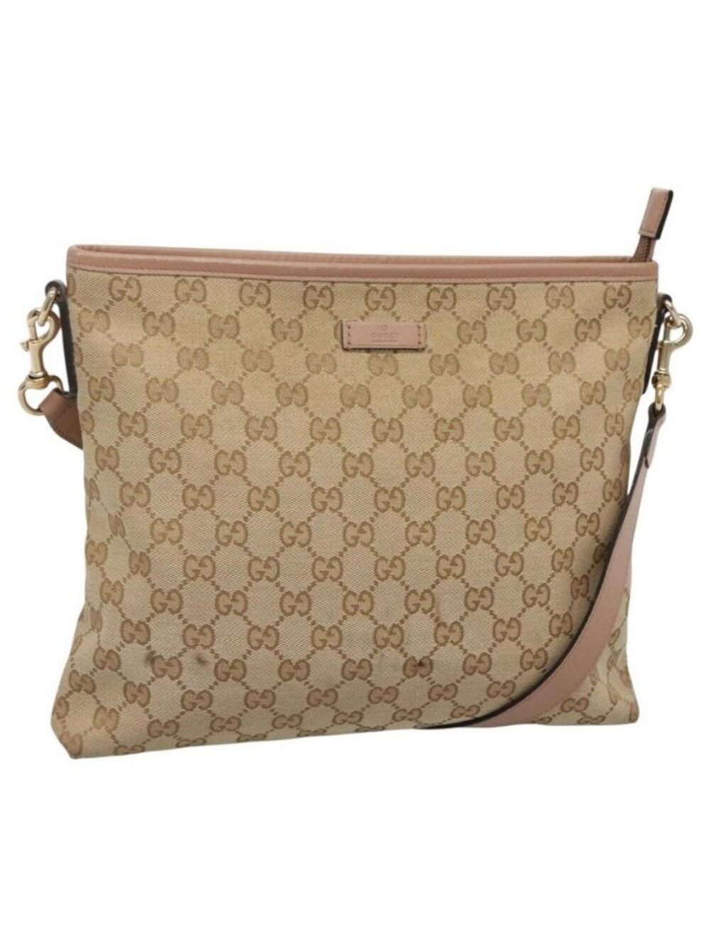 Authentic GUCCI GG Canvas Shoulder Bag Beige Gold 388924